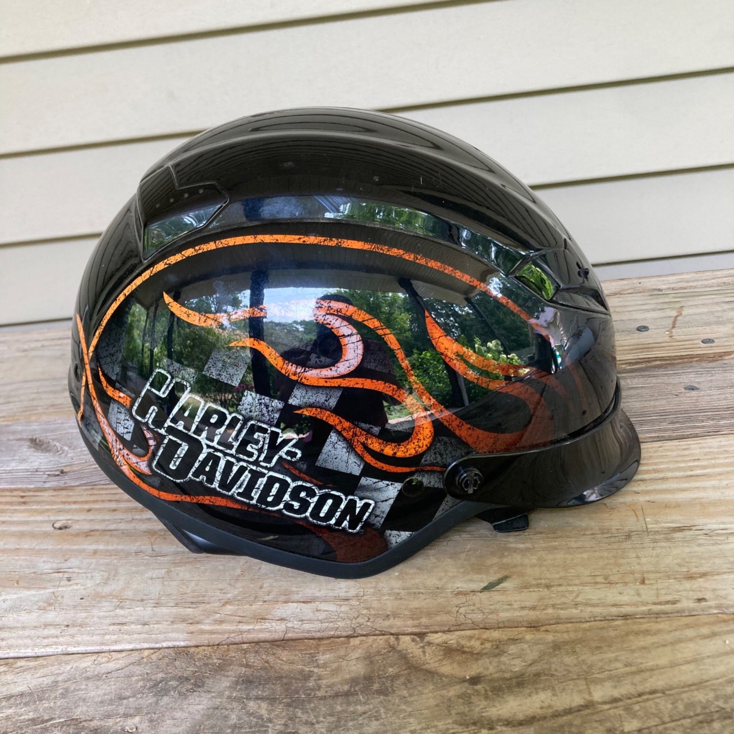 Harley Davidson Half Helmet w/ Retractable Face Shield Visor Tinted Flames M
