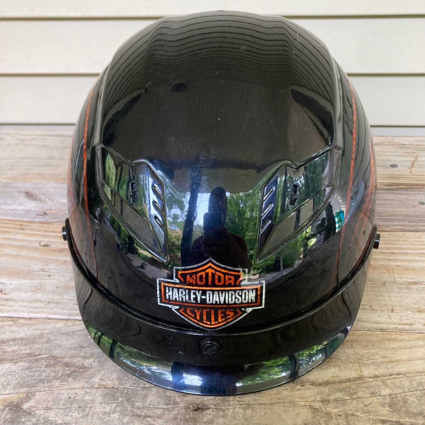 Harley Davidson Half Helmet w/ Retractable Face Shield Visor Tinted Flames M