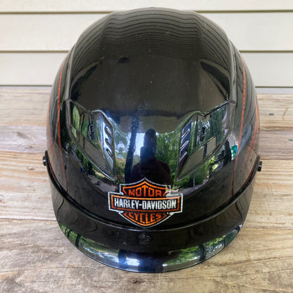 Harley Davidson Half Helmet w/ Retractable Face Shield Visor Tinted Flames M