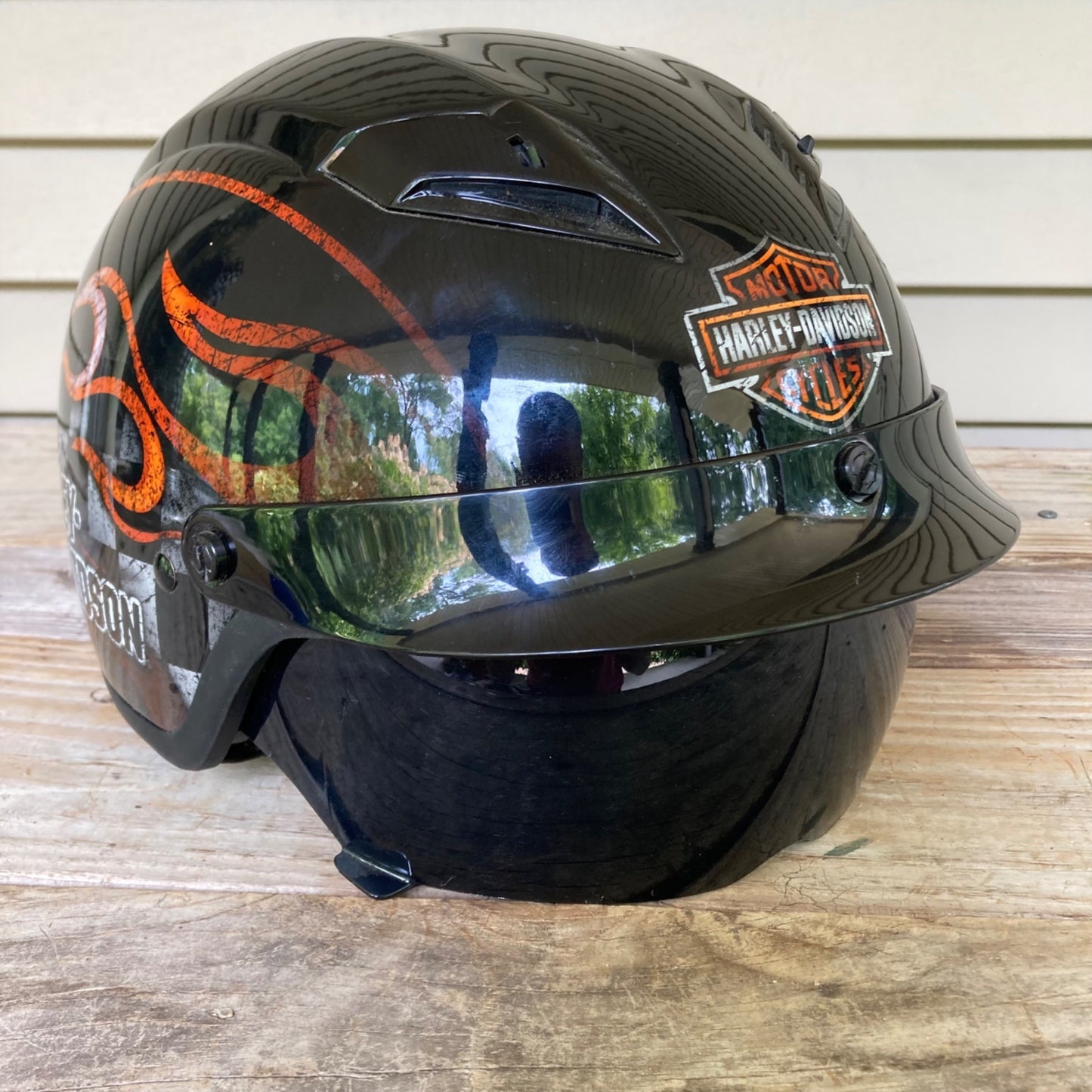 Harley Davidson Half Helmet w/ Retractable Face Shield Visor Tinted Flames M