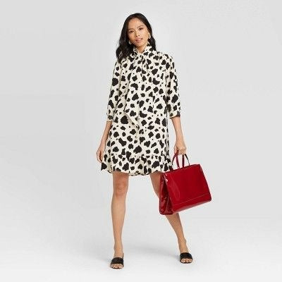 Who What Wear Animal Print 3/4 Sleeve Shift Dress Cream Ivory New