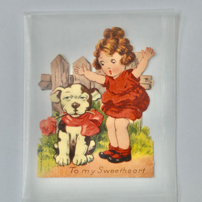 Vintage Valentine Card To My Sweetheart Girl with Dog Rose