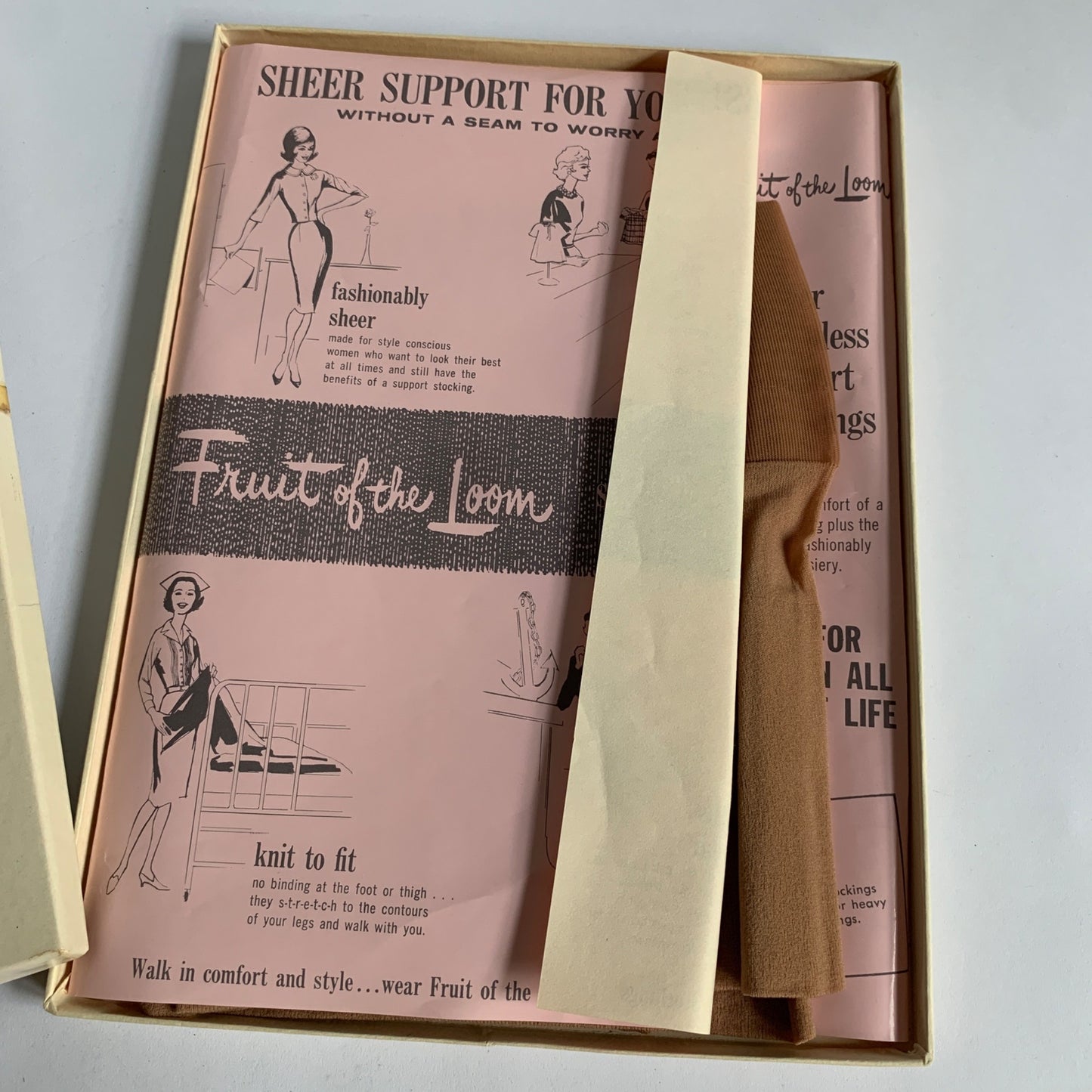Fruit of the Loom Seamless Support Stockings Vintage New In Box Blush Small 555