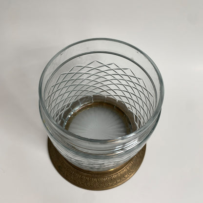 Vintage Brass & Glass Diamond Cut Humidor Apothecary Jar