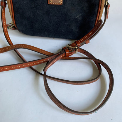 Dooney & Bourke Sawyer Navy Suede Double Zip Crossbody Bag Leather