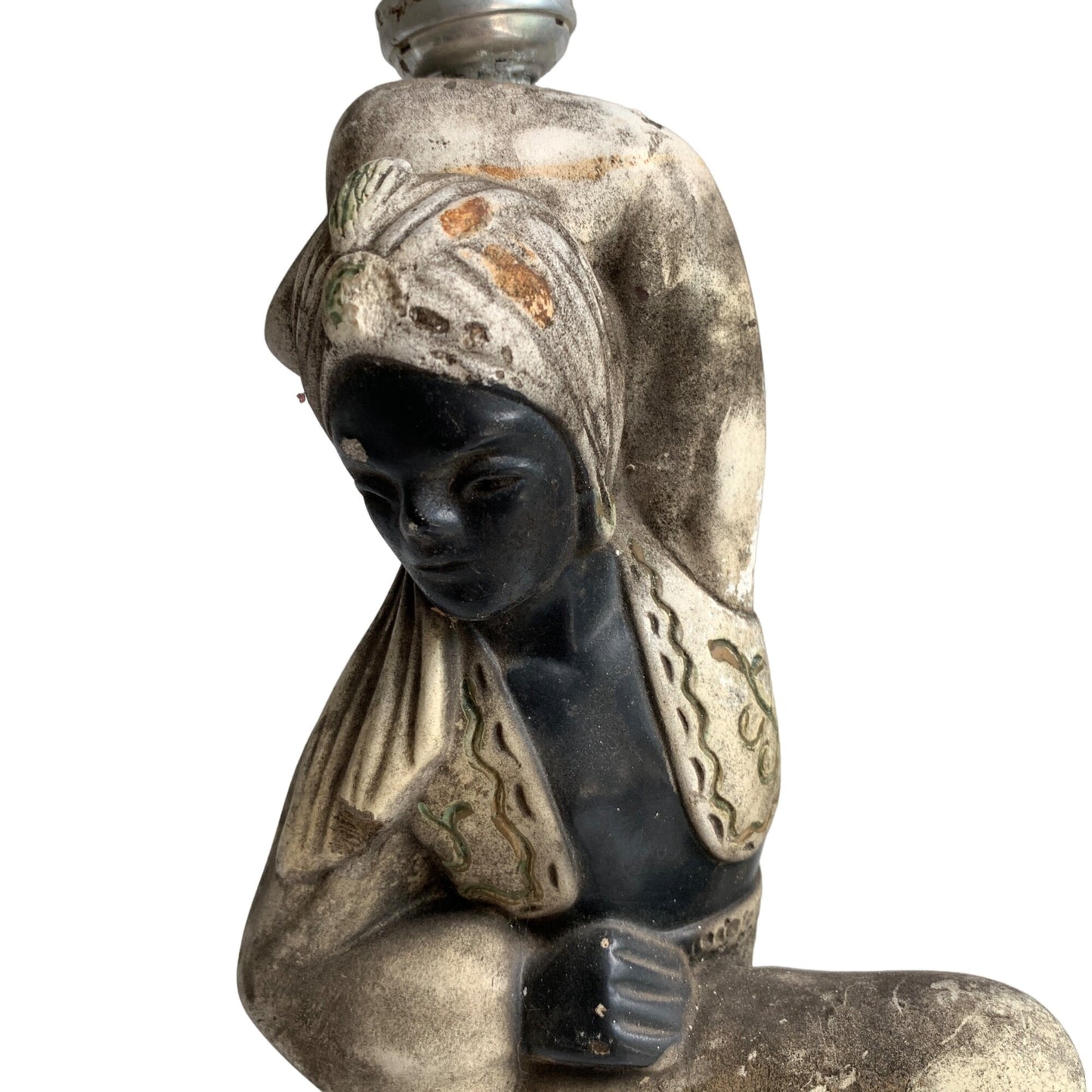 Vintage | Blackamoore Nubian Genie Turban Chalkware Lamp