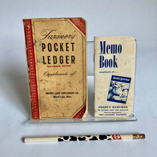 Vintage 1949 Farmer's Pocket Ledger, 1972 Memo Book & REAL Dairy Pencil