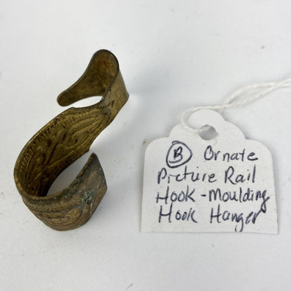 Antique Victorian Brass Picture Rail Hook Ornate Molding Hook Hanger Vintage