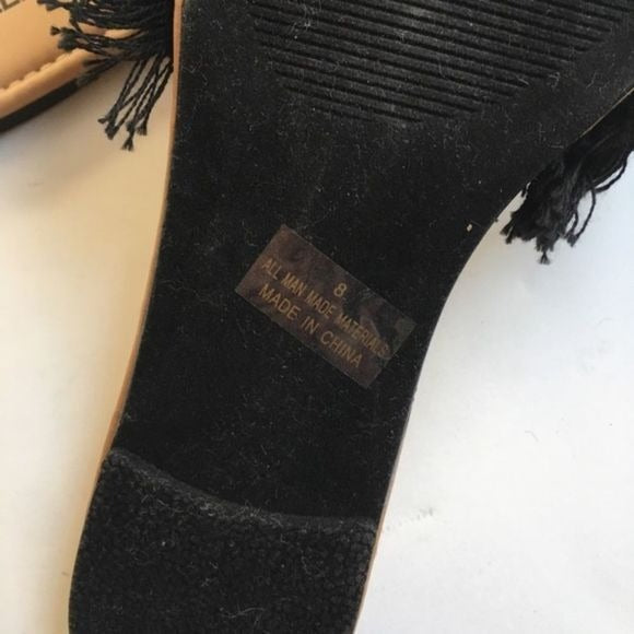 Wallflower Black Fringe Slide Sandals New
