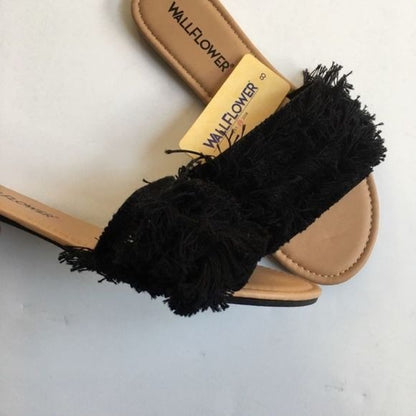 Wallflower Black Fringe Slide Sandals New