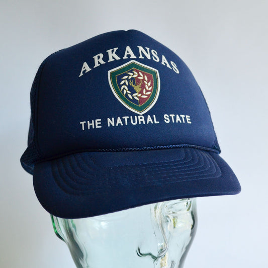 Arkansas The Natural State Navy Blue Vintage Trucker Hat Cap One Size