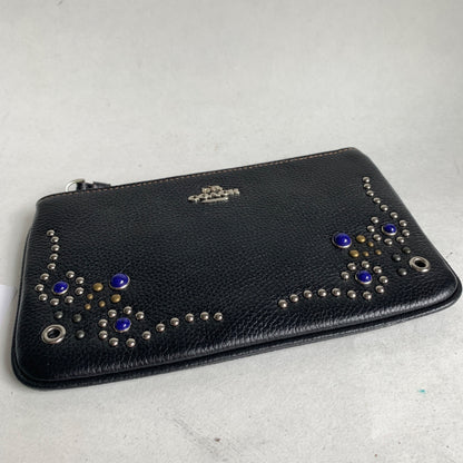 Coach Large Wristlet Black Pebble Leather Boarder Studded Embellishment F59069