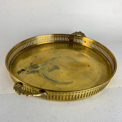 Vintage Brass Round Handled Serving Tray