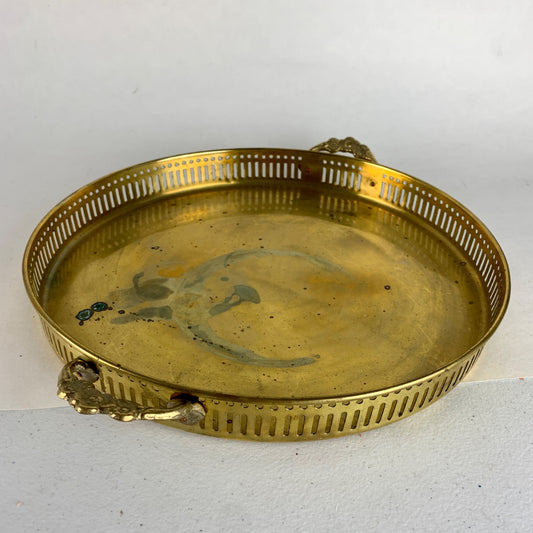 Vintage Brass Round Handled Serving Tray