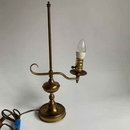 Vintage Brass Bridge Arm Lamp Desk Table WORKING with White Shade