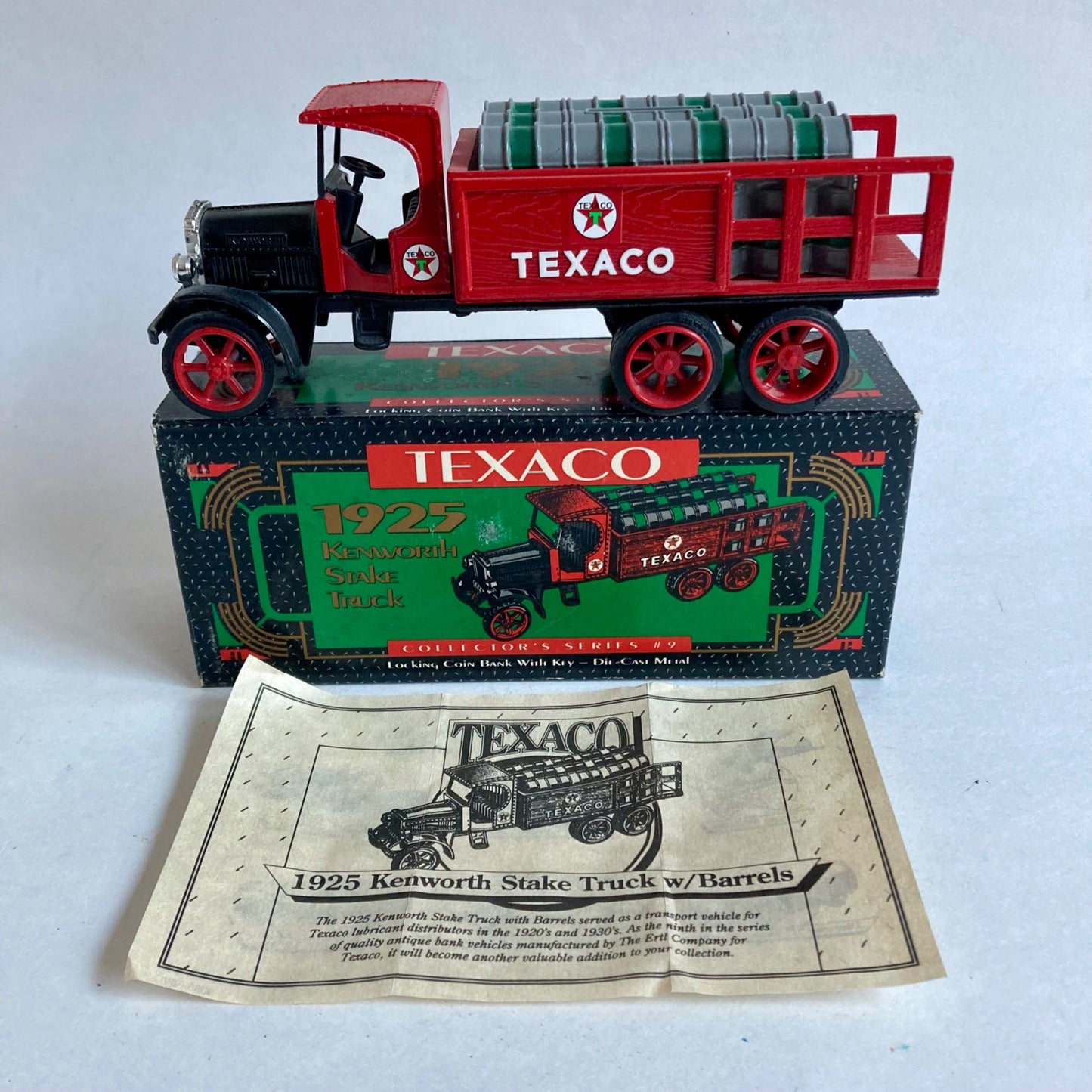 Vintage Ertl Texaco 1925 Kenworth Stake Truck Diecast Coin Bank w/ KEY!