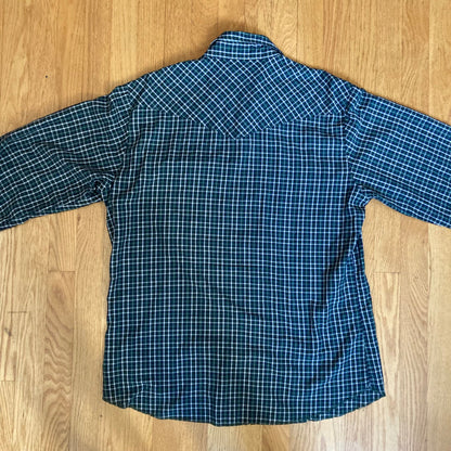 Vintage Wrangler Long-Sleeve Western Shirt Pearl Snap Plaid Green Men's Large