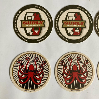 Set of 8 SURLY BREWING COMPANY Beer Coasters Octopus Minnesota MN