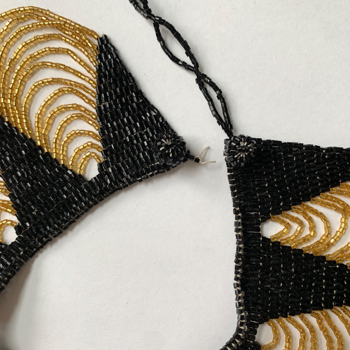 Vintage 1960s ? Black & Gold Beaded Collar Necklace