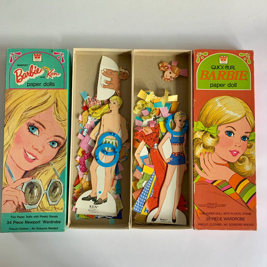 Barbie Vintage Paper Dolls with Stands Wardrobe Sets Lot of 2 Newport