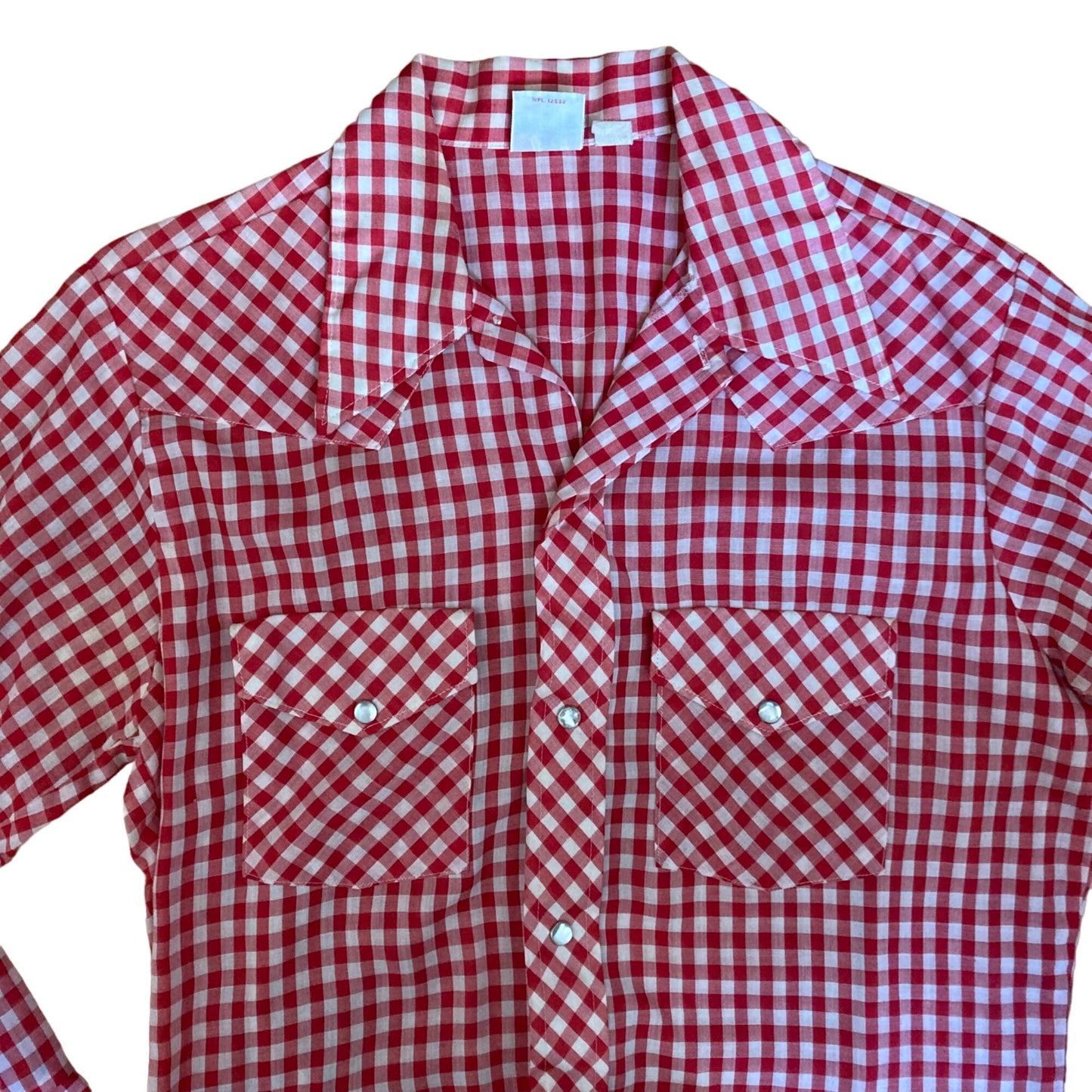 Vintage Lazy H Long Tail Western Shirt Red Gingham Men's Size Medium Pearl Snaps