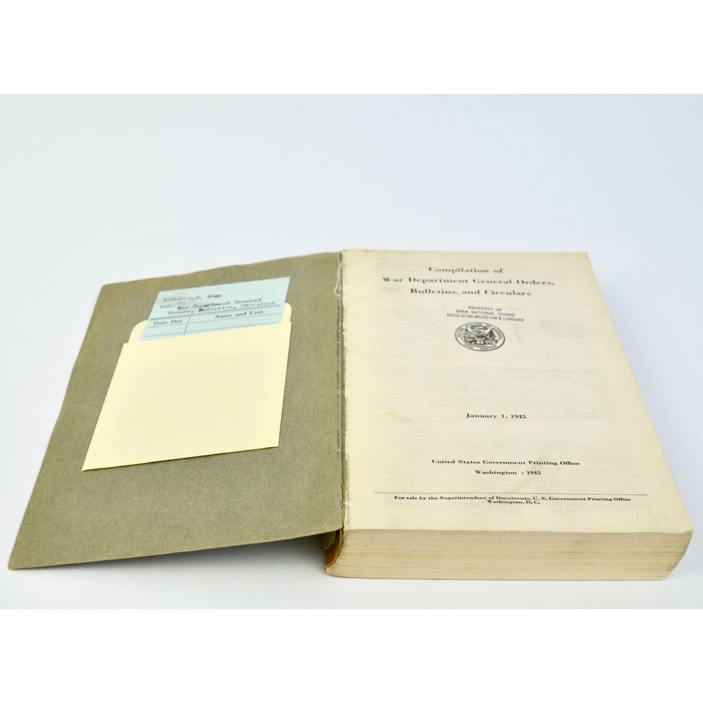 Vintage WWII 1943 Compilation of War Department General Orders Manual Book