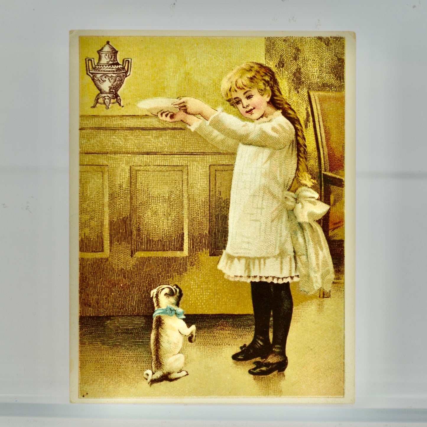 Dilworth's Coffee Antique Victorian Trading Card Girl Pug Dog