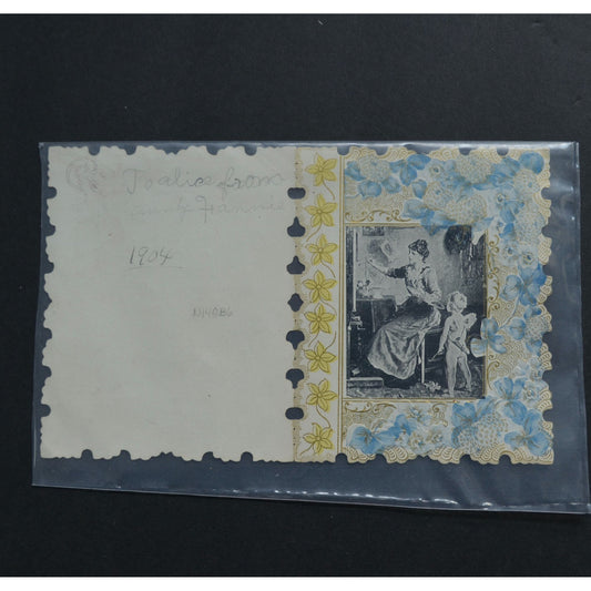 Antique 1904 Valentine's Day Card Woman Child Cherub Painting