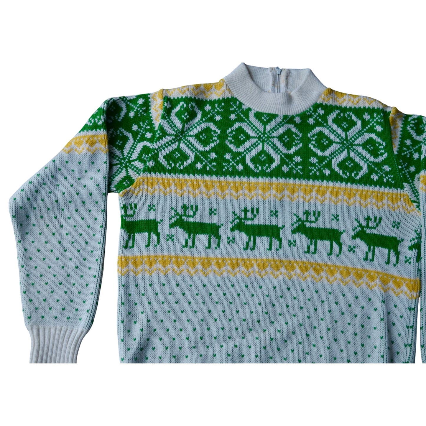 John Deere Vintage Ugly Christmas Sweater Size Small White Green Yellow