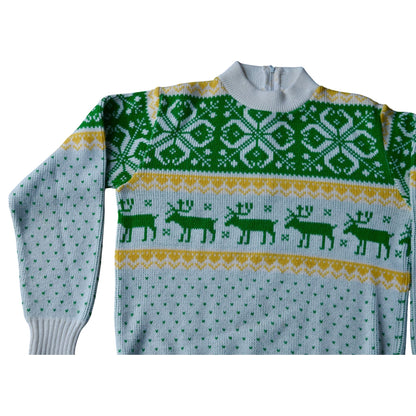 John Deere Vintage Ugly Christmas Sweater Size Small White Green Yellow