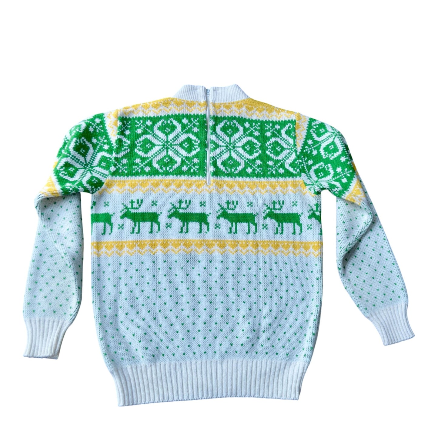 John Deere Vintage Ugly Christmas Sweater Size Small White Green Yellow