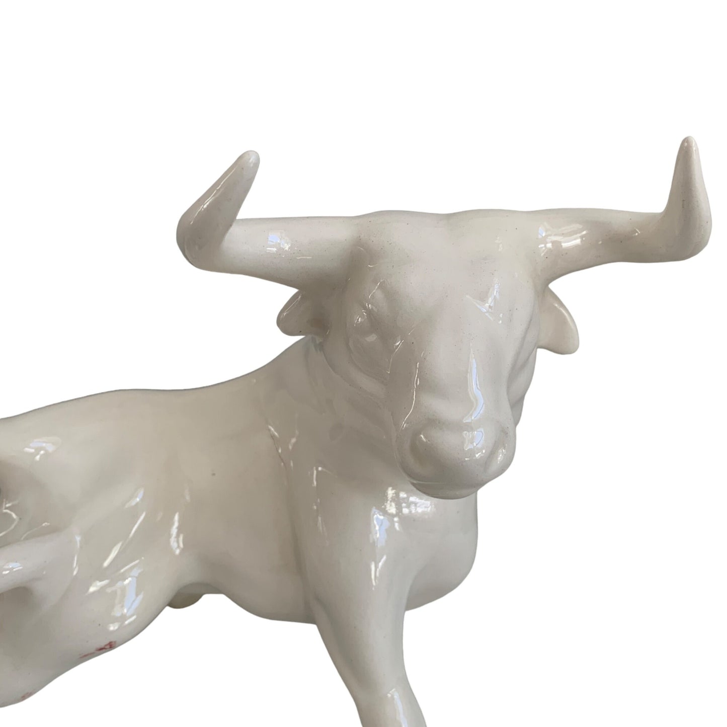 White Ceramic Bull Cow Wild Figurine Large