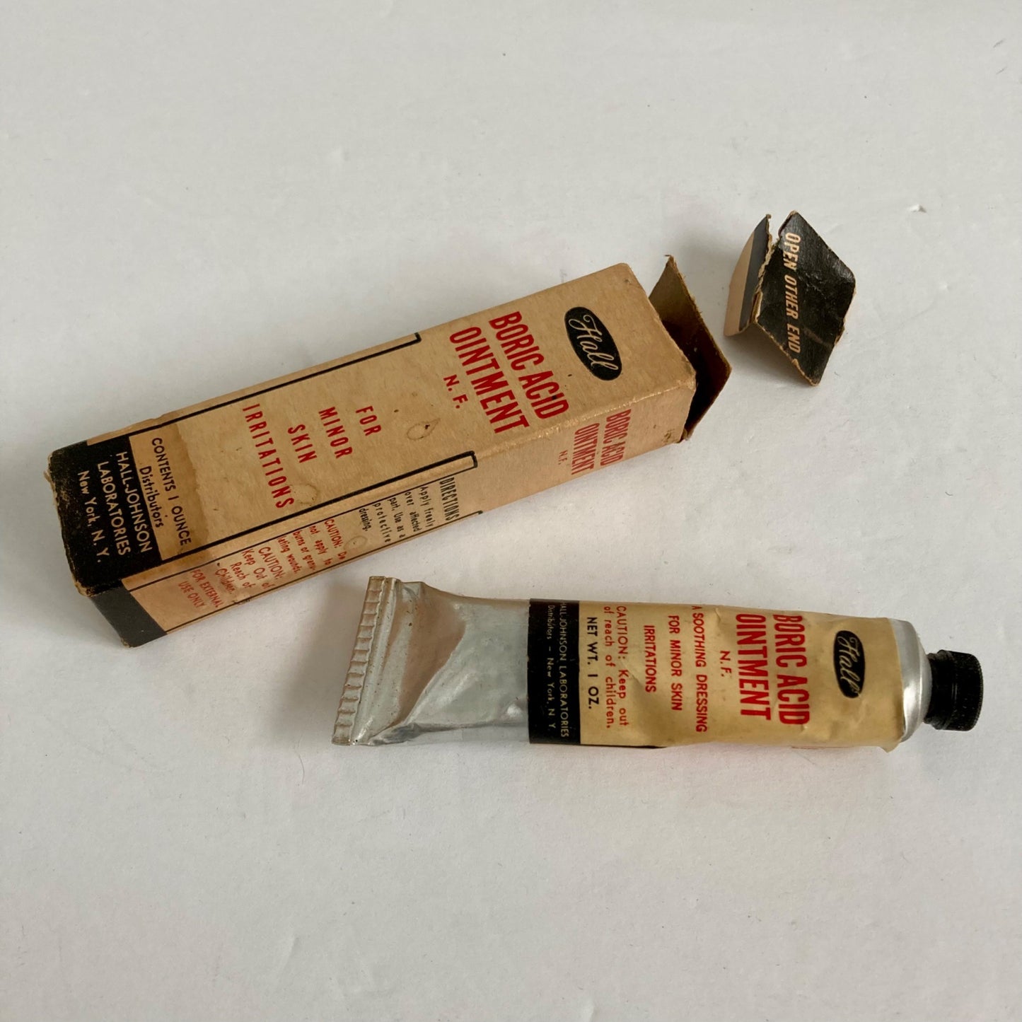 Vintage Hall Boric Acid Ointment Cream w/ Original Box 1 oz. FULL