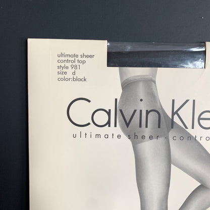 Calvin Klein Vintage 1994 Ultimate Sheer Control Top Pantyhose 981 D Black