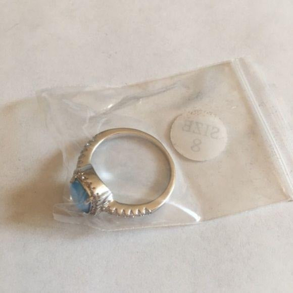 New Blue Fire Opal Silver CZ Ring