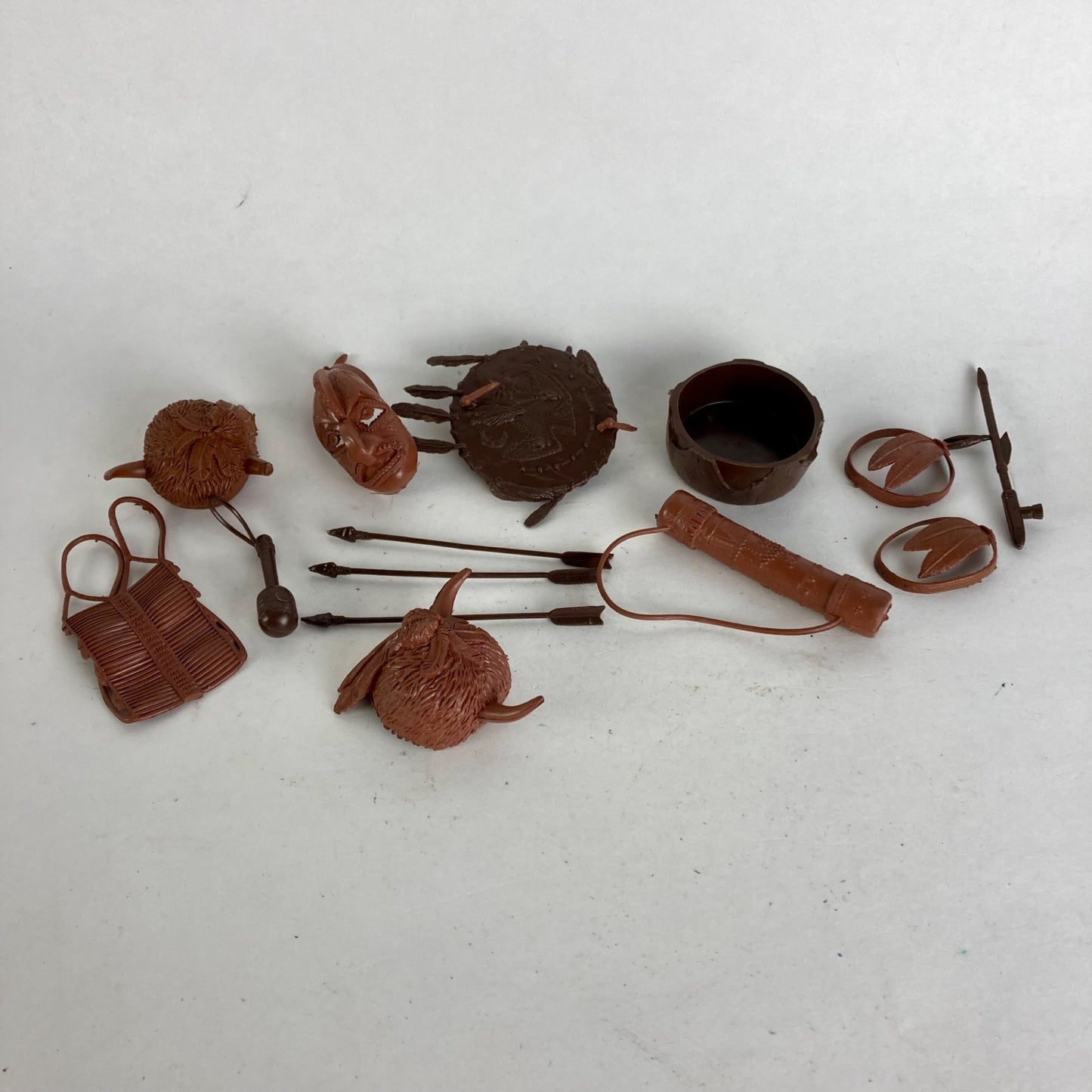 Lot Vintage Toy Indian Accessories Aztec Mayan Plastic Spears Masks Shield Etc.