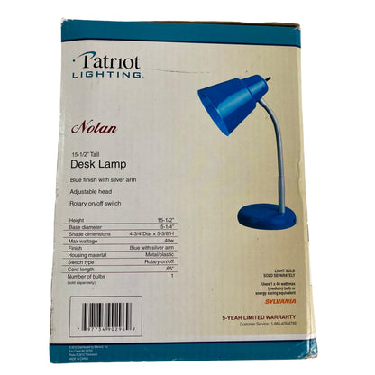 Patriot Lighting 15.5" Desk Lamp Nolan Adjustable Blue Silver Finish NEW