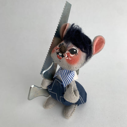 Annalee Mobilitee Doll Mouse With Saw Lumberjack Overalls Vintage 1971