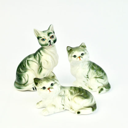 Enesco Taiwan Gray Tabby Cats Ceramic Set of 3 Vintage