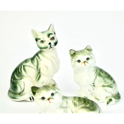 Enesco Taiwan Gray Tabby Cats Ceramic Set of 3 Vintage