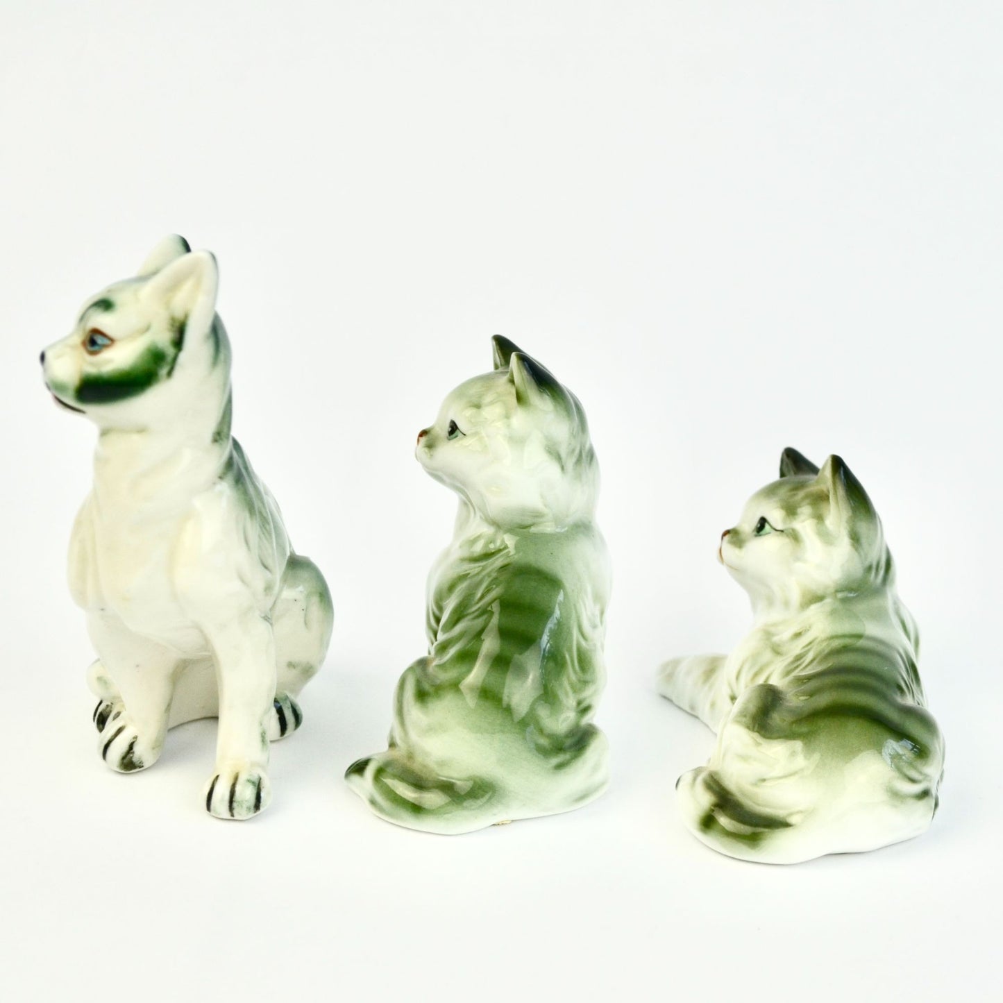 Enesco Taiwan Gray Tabby Cats Ceramic Set of 3 Vintage