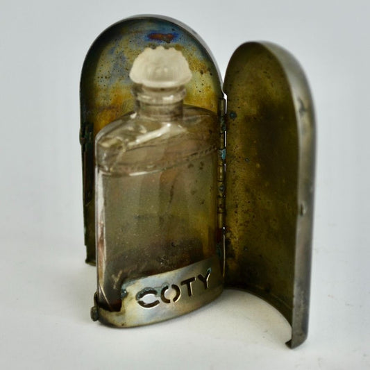 Vintage Antique Coty Silver Casket Perfume Case with Glass Bottle (Cracked)