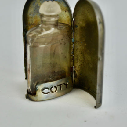 Vintage Antique Coty Silver Casket Perfume Case with Glass Bottle (Cracked)