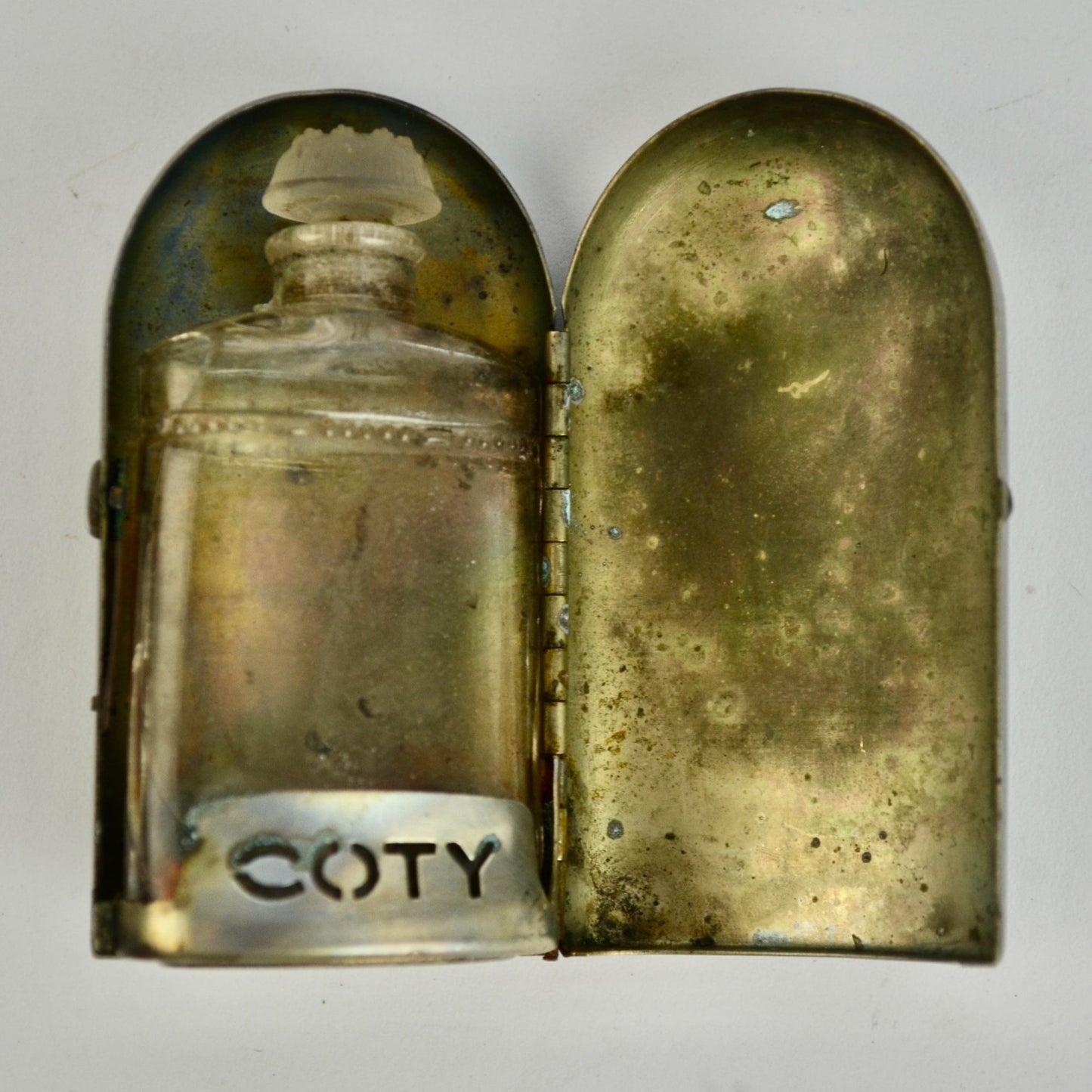 Vintage Antique Coty Silver Casket Perfume Case with Glass Bottle (Cracked)