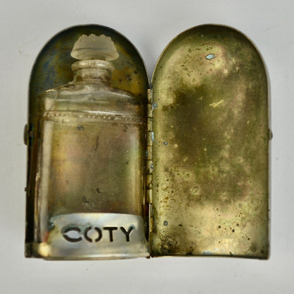 Vintage Antique Coty Silver Casket Perfume Case with Glass Bottle (Cracked)
