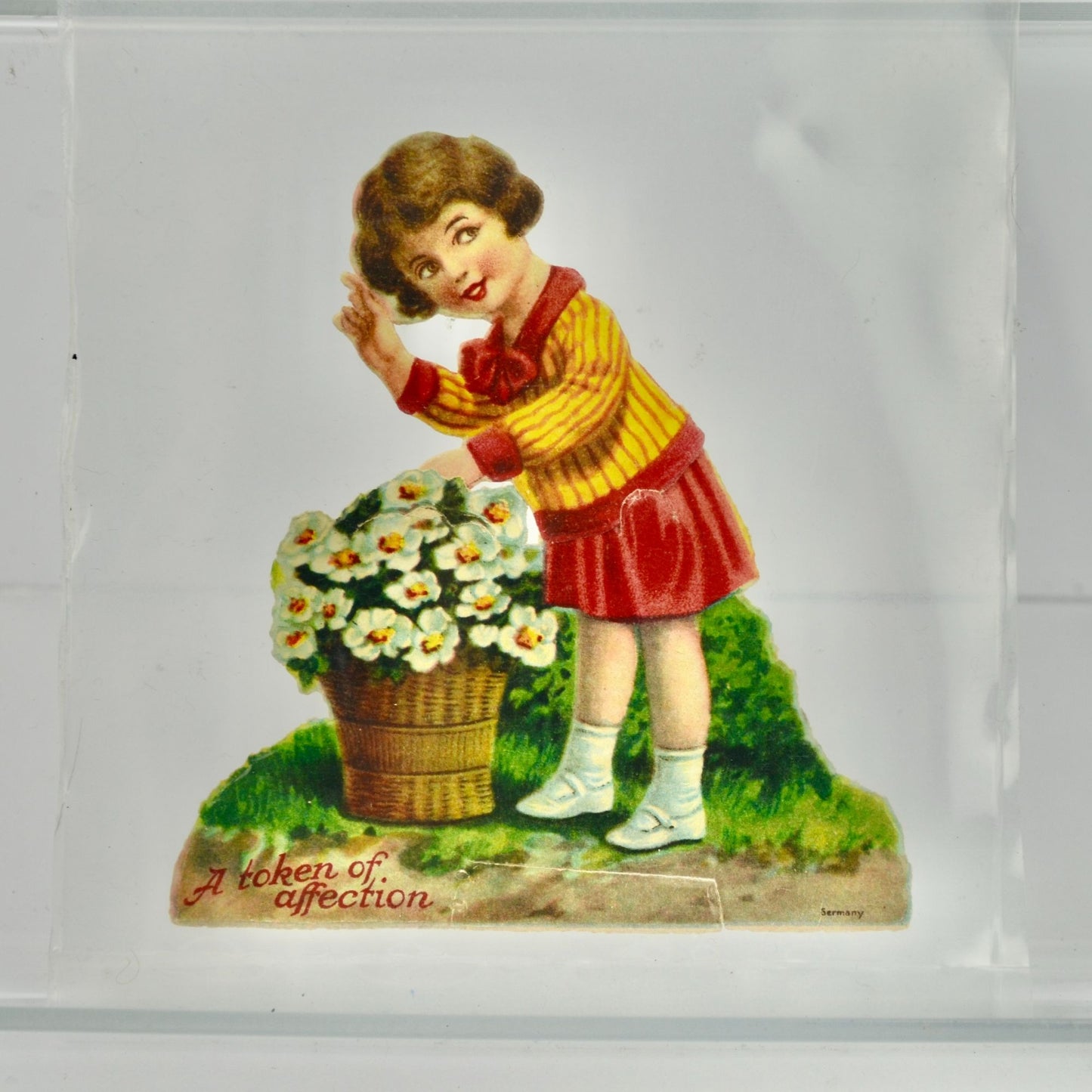 Vintage Mechanical Valentines Day Card Girl With Pouring Hearts Germany Die Cut