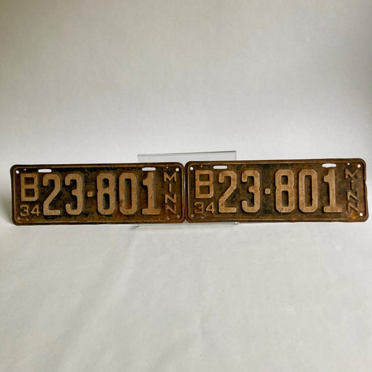 Pair Vintage 1934 Minnesota License Plates Matching Numbers B23-801 MN
