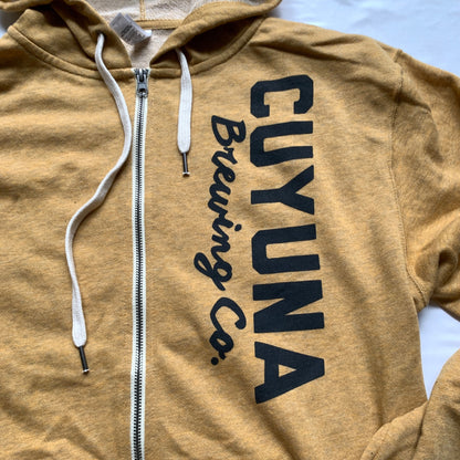 Cuyuna Brewing Co. Mustard Yellow Hoodie Full Zip Sweatshirt Large