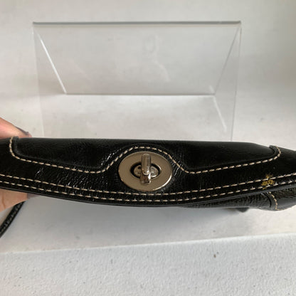 Coach Black Patent Leather Turnlock Silver Wristlet Fold Over