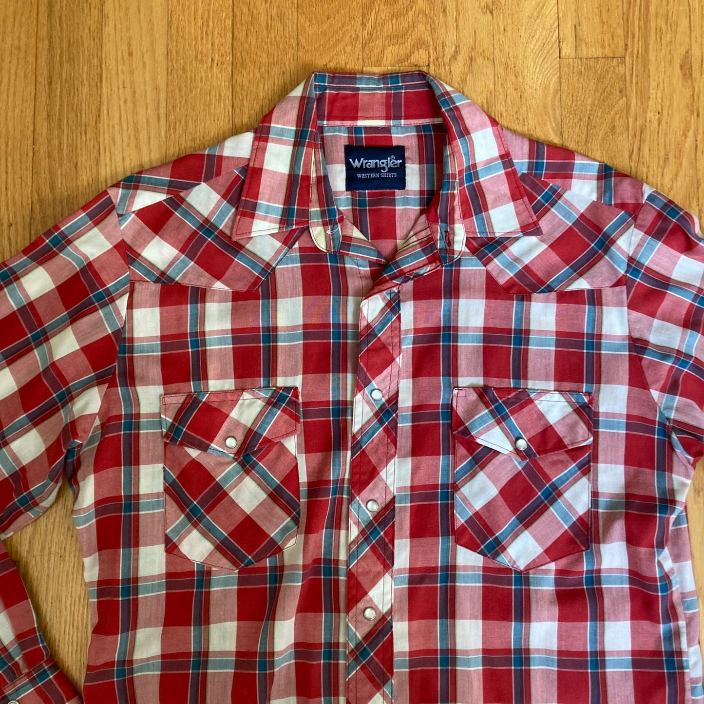 Vintage Wrangler Long-Sleeve Western Shirt Pearl Snap Men's Red Plaid YEE-HAW!